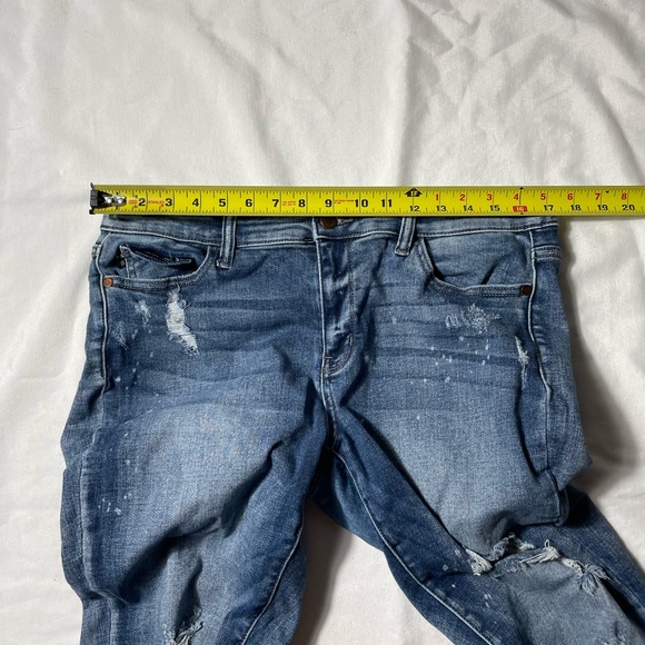 Judy Blue Destroyed Bleach Splatter Boyfriend Blue denim jeans Size 32 - Picture 4 of 8